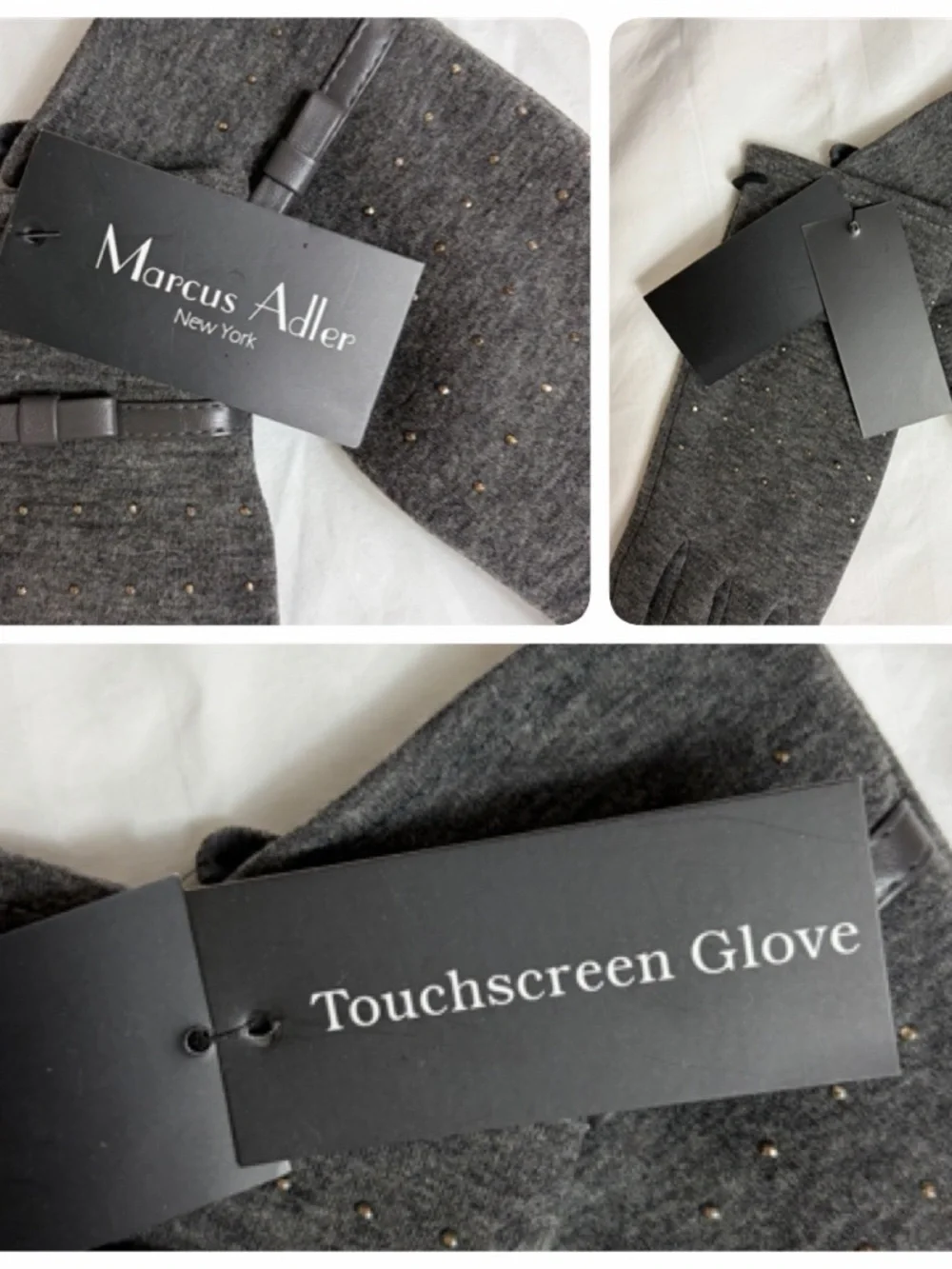 NWT Marcus Adler gray cotton studded touchscreen gloves